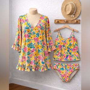 Anne Cole Tropical Tankini + Cover Up 3 pc Set
